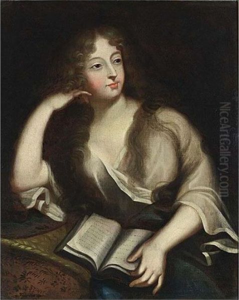 A Portrait Of A Young Lady Reading Oil Painting by Sir Godfrey Kneller