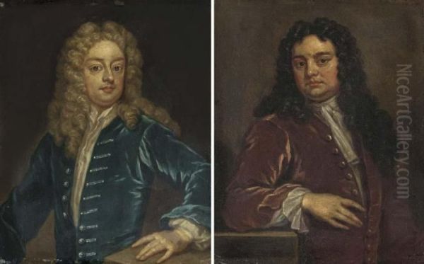 Portrait Of Joseph Addison , Portrait Of Sir Richard Steele Oil Painting by Sir Godfrey Kneller