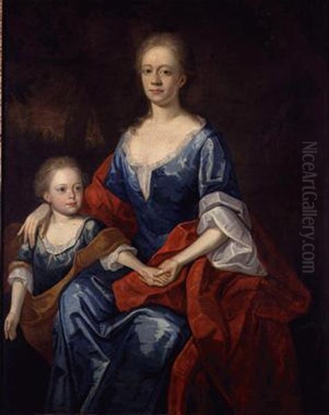 Lady Cummings And Daughter Oil Painting by Sir Godfrey Kneller