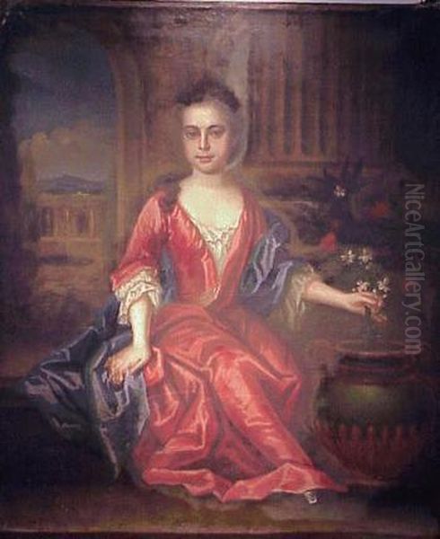 Portrait Of A Young Woman In A Garden Oil Painting by Sir Godfrey Kneller