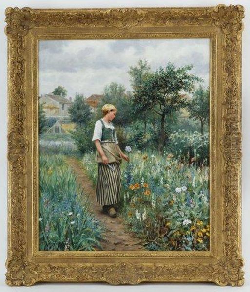 In The Garden Oil Painting by Daniel Ridgway Knight