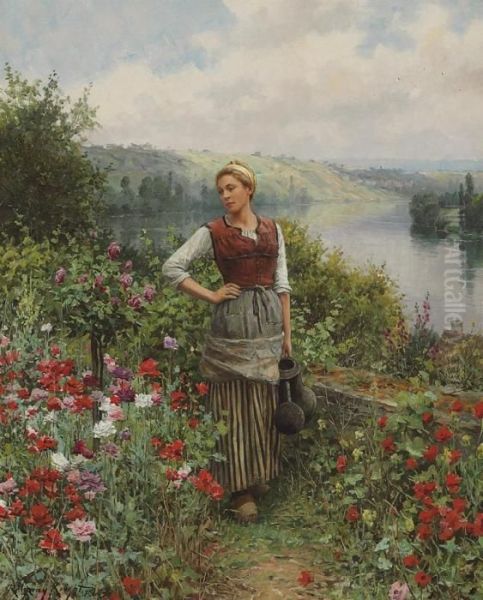 On The Terrace At Rolleboise Oil Painting by Daniel Ridgway Knight