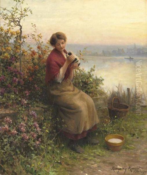 The New Puppy Oil Painting by Daniel Ridgway Knight