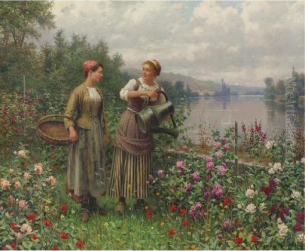 Madeleine & Maria On The Terrace Oil Painting by Daniel Ridgway Knight