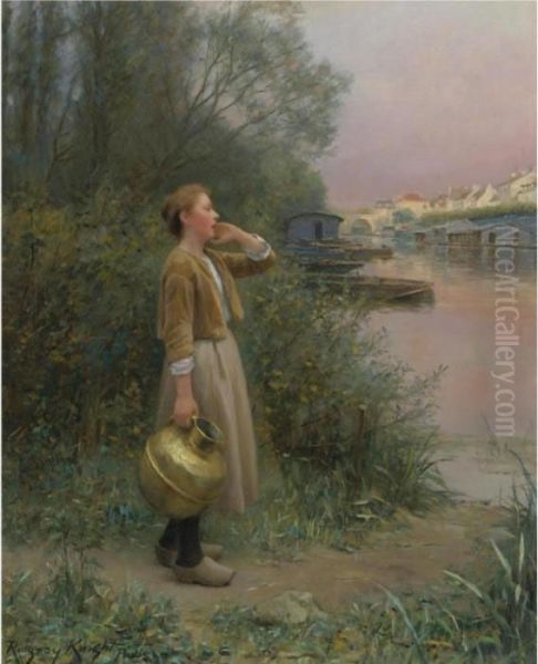 Girl With Water Jug Oil Painting by Daniel Ridgway Knight