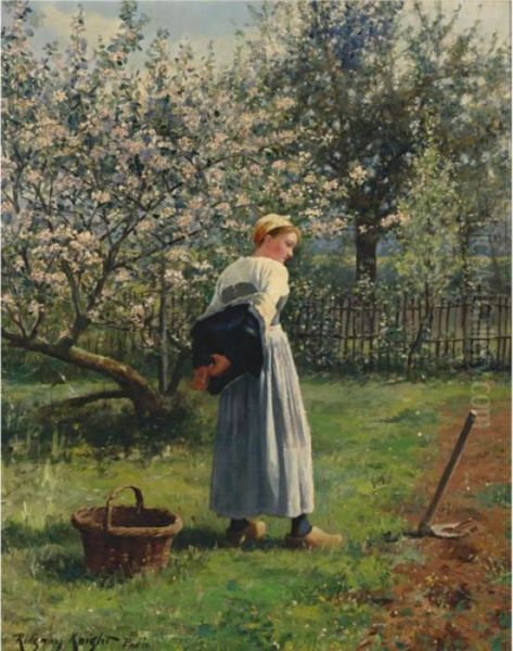 In The Orchard Oil Painting by Daniel Ridgway Knight