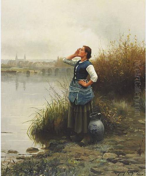 Hailing The Ferry Oil Painting by Daniel Ridgway Knight