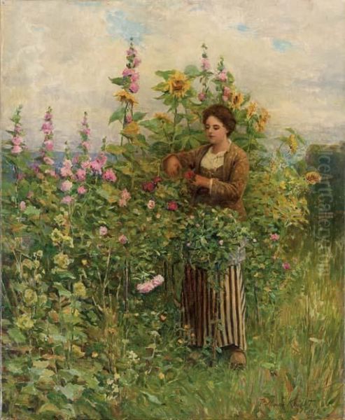 In The Flower Garden Oil Painting by Daniel Ridgway Knight