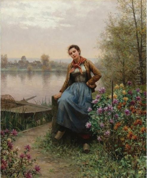 On The River's Edge Oil Painting by Daniel Ridgway Knight