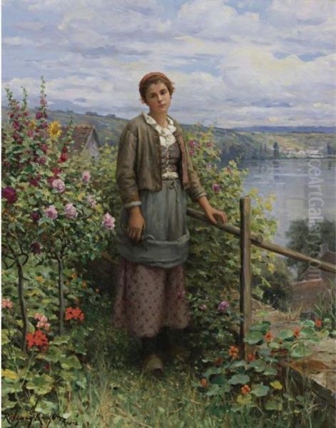 In Her Garden Oil Painting by Daniel Ridgway Knight