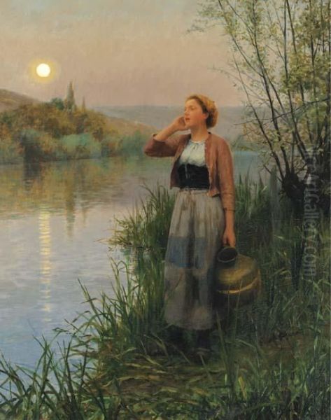 Hailing The Ferry, Twilight Oil Painting by Daniel Ridgway Knight