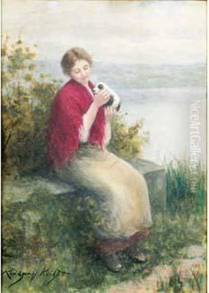 Jeune Femme Et Son Chiot Oil Painting by Daniel Ridgway Knight