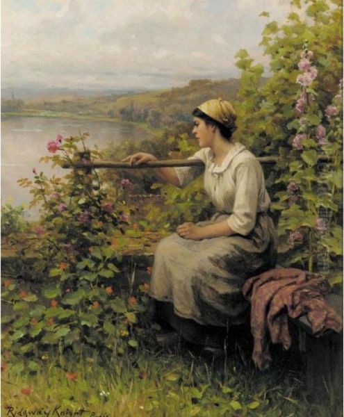 Resting In The Garden Oil Painting by Daniel Ridgway Knight