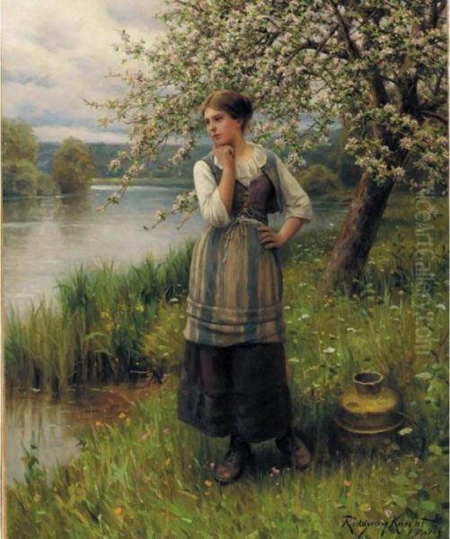 Beneath The Apple Tree Oil Painting by Daniel Ridgway Knight