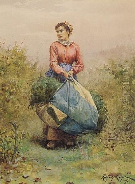 Gathering Leaves Oil Painting by Daniel Ridgway Knight