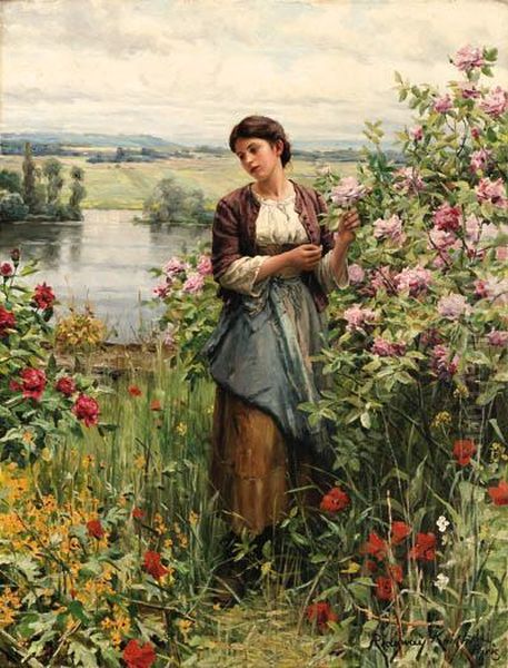 Julia Among The Roses Oil Painting by Daniel Ridgway Knight