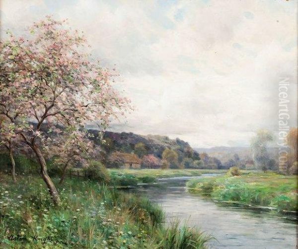 Arbres En Fleurs Pres D'un Cours D'eau Oil Painting by Louis Aston Knight