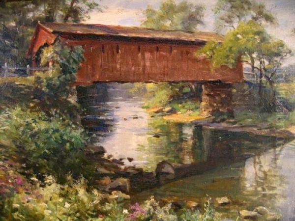 Covered Bridge, Bennington Vt Oil Painting by Louis Aston Knight