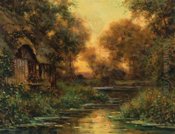 Cottage Along A Stream Oil Painting by Louis Aston Knight