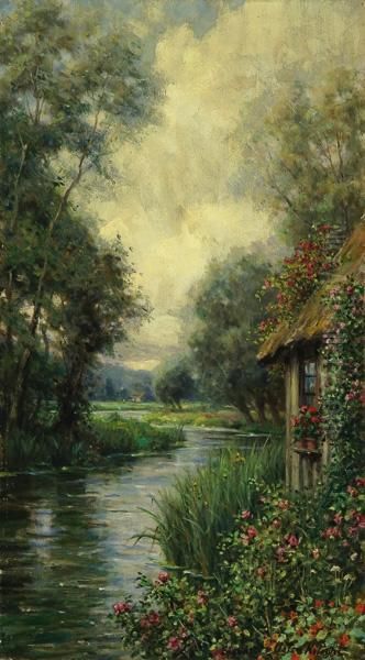 Rose Garden By A Stream Oil Painting by Louis Aston Knight