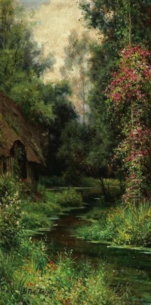 Cottage By A Stream Oil Painting by Louis Aston Knight