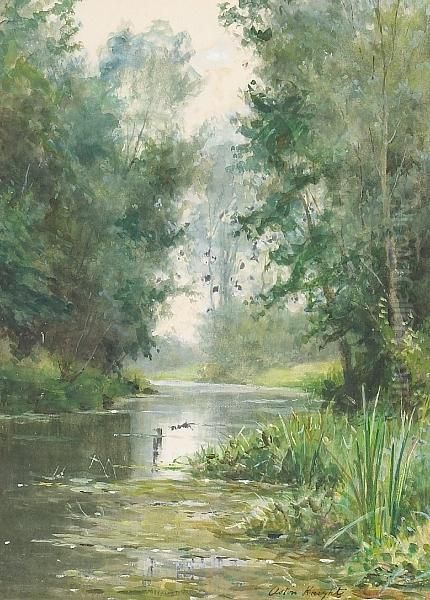 A Tranquil River Scene Oil Painting by Louis Aston Knight