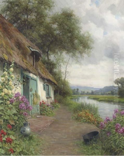 A Riverside Cottage Oil Painting by Louis Aston Knight