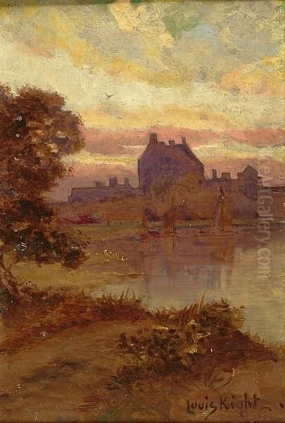 A River Landscape At Sunset Oil Painting by Louis Aston Knight