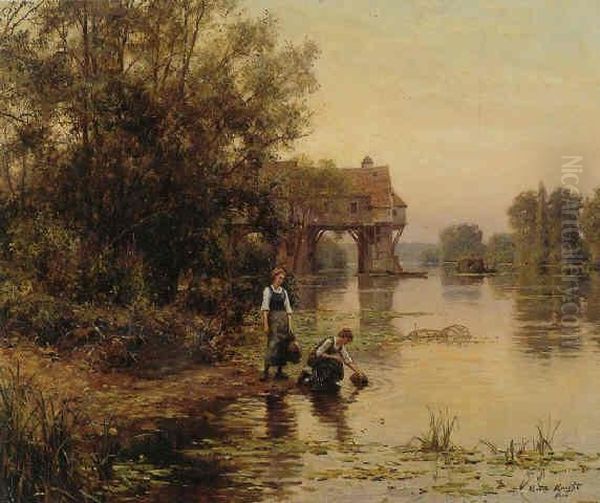 Two Girls By A Stream Oil Painting by Louis Aston Knight