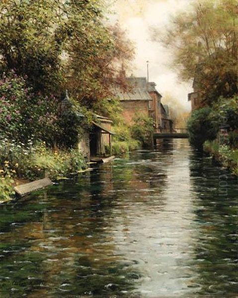 Houses Along A Canal Oil Painting by Louis Aston Knight