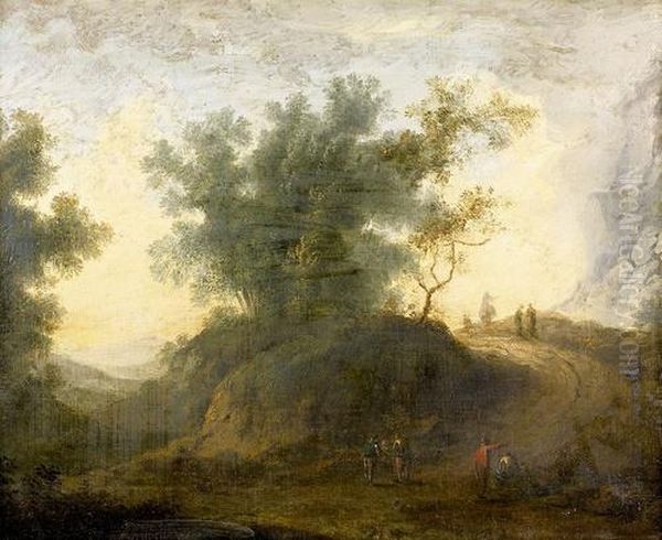 Abendliche Landschaft Mit Staffage. Oil Painting by Ferdinand Kobell