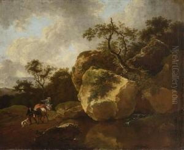 Felslandschaft Mit Ziehenden
 Bauern. Oil Painting by Ferdinand Kobell