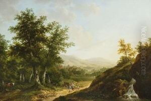 Baumlandschaft Mit Rastender
 Familie Oil Painting by Ferdinand Kobell