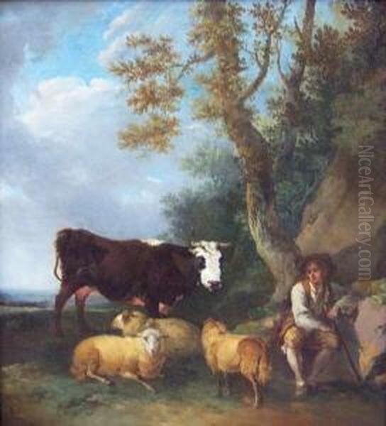 Ein Rastender Hirte Mit Seinen Tieren Oil Painting by Ferdinand Kobell