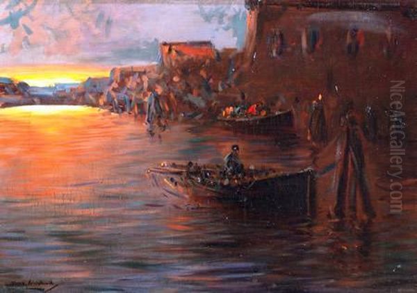 Atardecer En El Puerto Oil Painting by Stephen Koek Koek