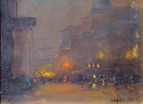 Nocturno De Amsterdam Oil Painting by Stephen Koek Koek