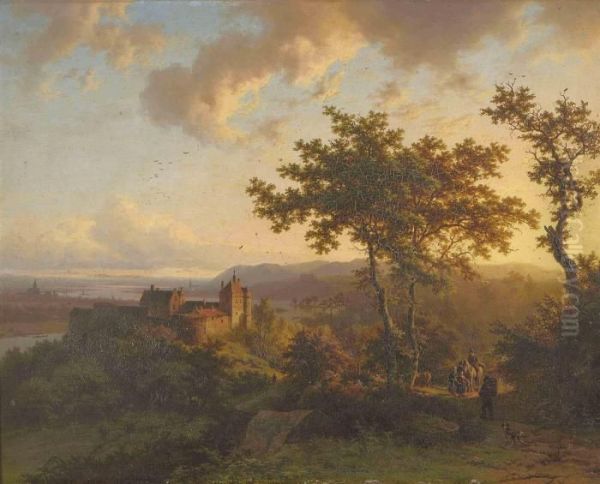 Paysage Boise Avec Un Chateau Oil Painting by Barend Cornelis Koekkoek