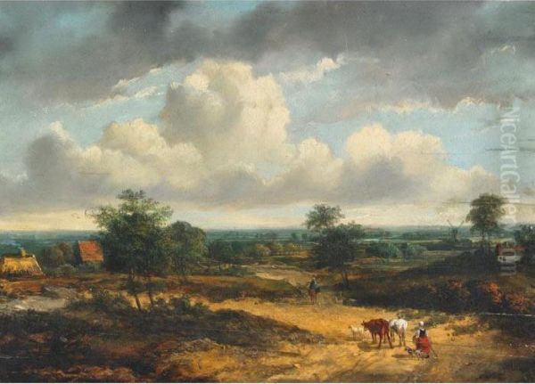 Return From Market In An Extensive Dutch Countryside Oil Painting by Barend Cornelis Koekkoek