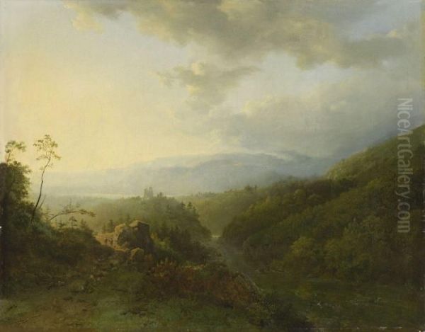 Gebirgige Flusslandschaft Oil Painting by Barend Cornelis Koekkoek