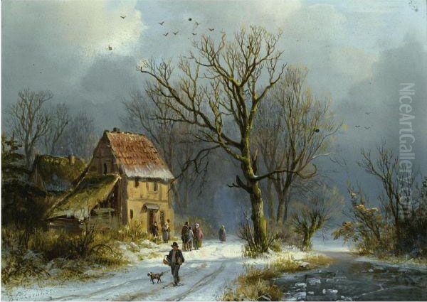 'winter In Het Bosch' - Winter In The Woods Oil Painting by Barend Cornelis Koekkoek