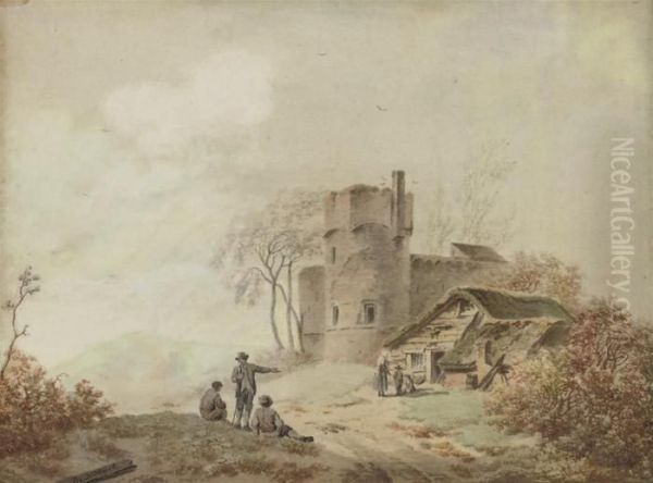 Landscape With Peasants And A Ruin Oil Painting by Barend Cornelis Koekkoek