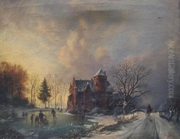 Das Ode Schlos (winterlandschaft) Oil Painting by Barend Cornelis Koekkoek