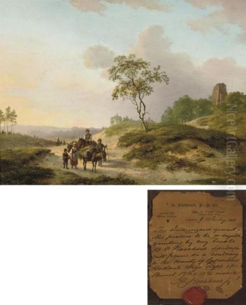 Landscape With Figures On A Roadway In The County Of Gelderland Oil Painting by Barend Cornelis Koekkoek