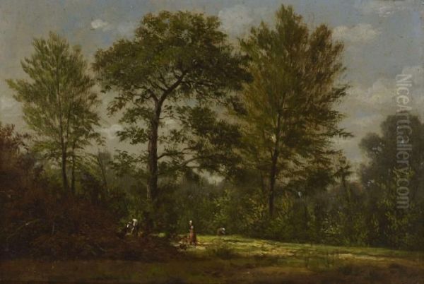 Waldlandschaft Mit Reisigsammlerinnen Oil Painting by Barend Cornelis Koekkoek