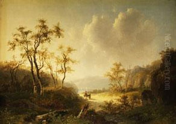 Herbstlandschaft Mit Hohlweg Oil Painting by Barend Cornelis Koekkoek