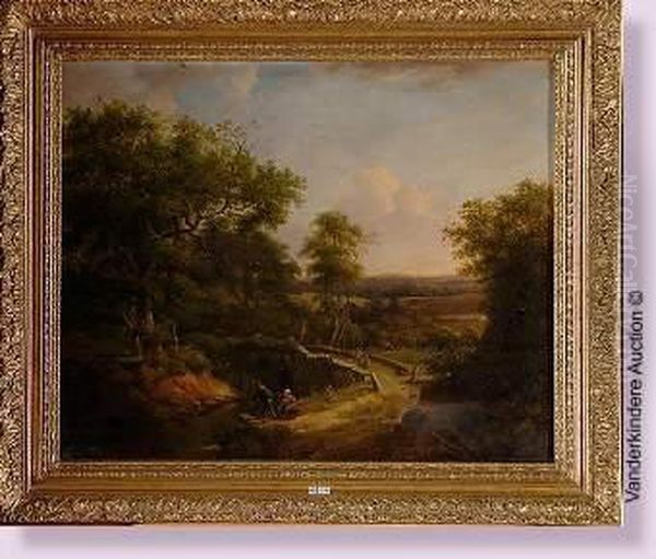 Paysage Anime A La Riviere Oil Painting by Barend Cornelis Koekkoek