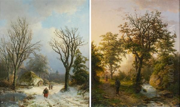 Paysage De Neige Anime De Promeneurs Oil Painting by Barend Cornelis Koekkoek