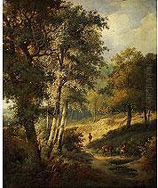 Waldlandschaft Mit Rehen Oil Painting by Barend Cornelis Koekkoek