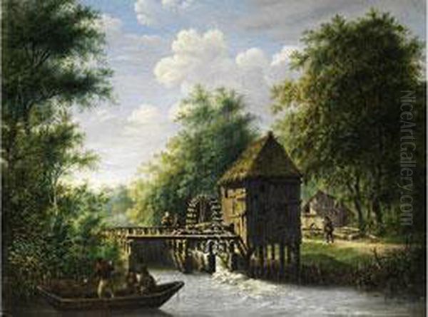 Muhle Am Bewaldeten Bach Mit Figurenstaffage Oil Painting by Barend Cornelis Koekkoek