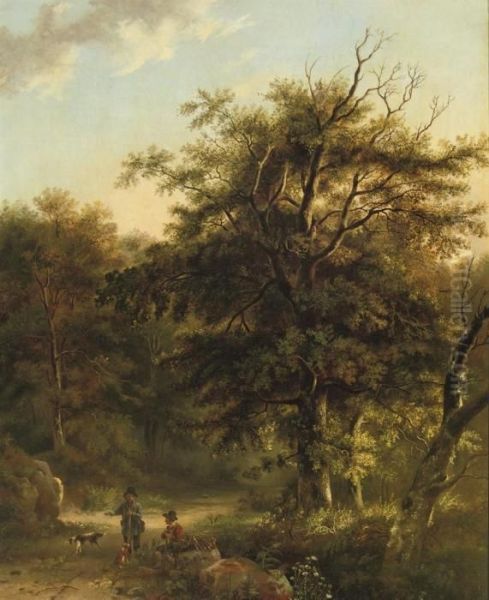 Taking A Rest On A Woodland Path Oil Painting by Barend Cornelis Koekkoek